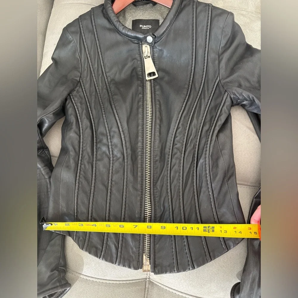 Sandro Style Punto Leather Jacket Black Size US 6-8 Italian Brand PUNTO Leather - Picture 15 of 16